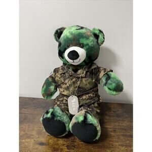 Build A Bear Teddy Camo Army Outfit Dog Tags BAB Stuffed Animal 16" w/Dino Noise